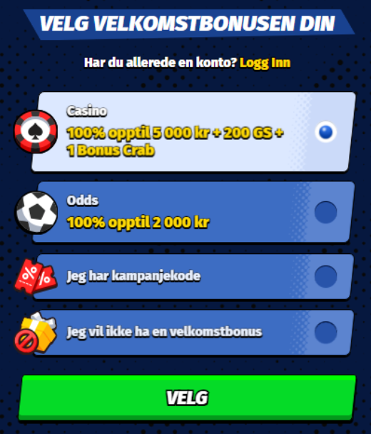 Bonuser fra BigClash Casino ved registrering i Norge